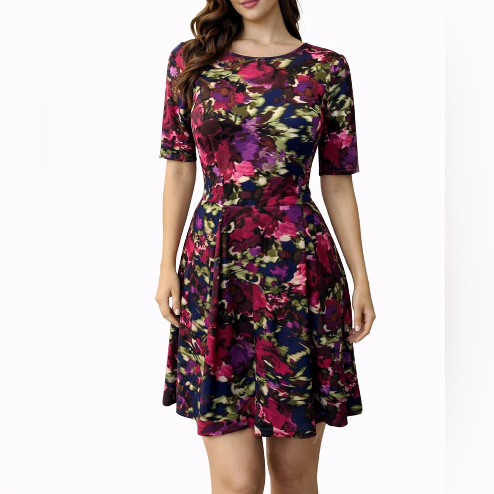 Jessica Howard Dress 8 Short Sleeve Floral A Line Stretch Career Church Washable